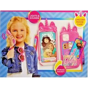 BARBIE Unicorn Play Phone Set Lights Sounds Storage Pocket Pink NEW